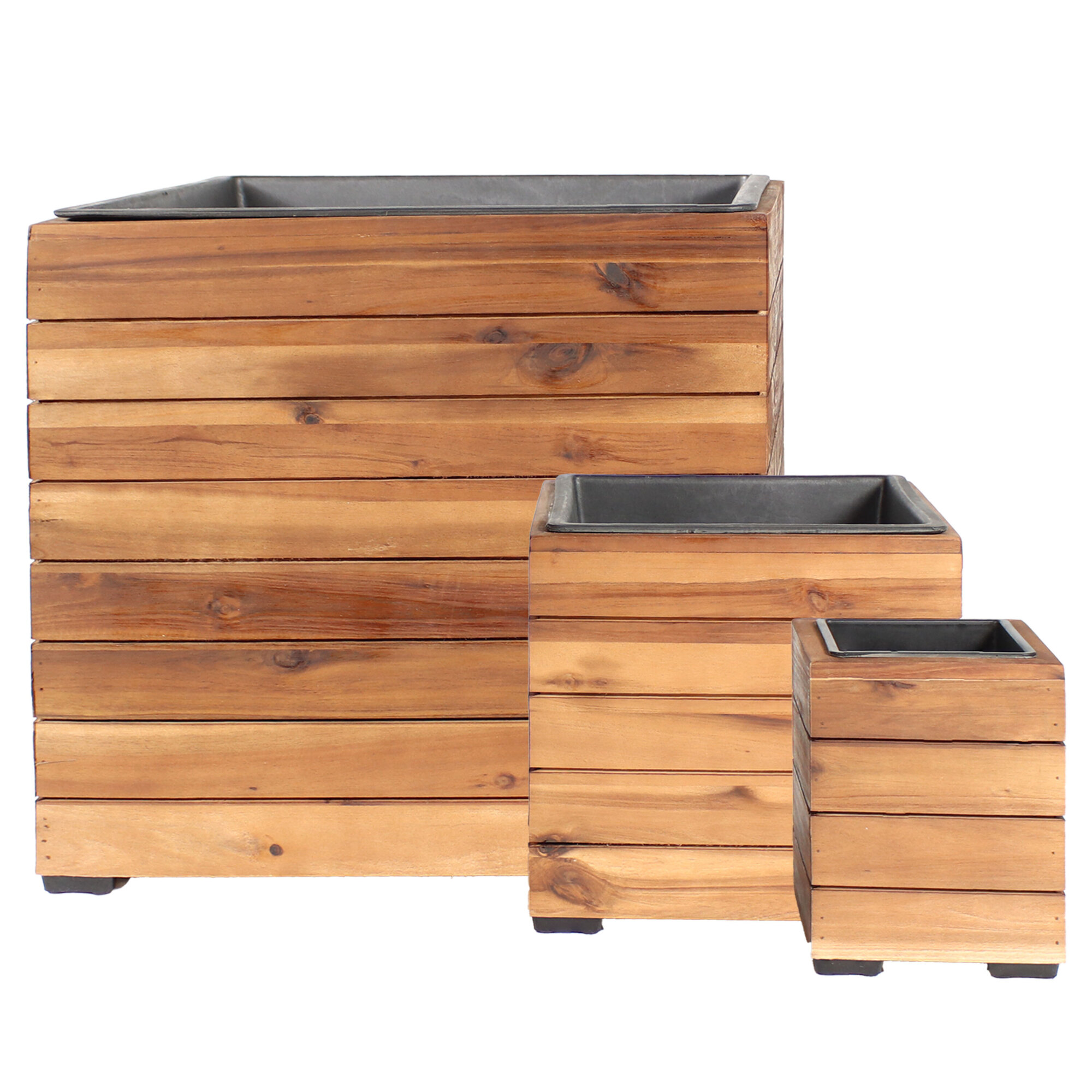 Sunnydaze Decor, 3 Square Planters with Liners - Brown, Model# TAM-321